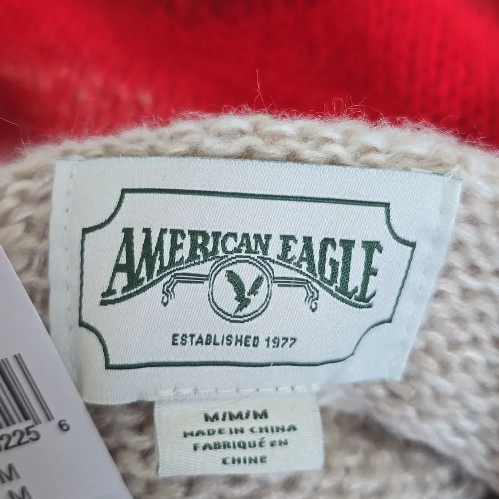 American Eagle Ombre Tan Red Blue Stripe Mock Neck Cozy Sweater - Size Medium - Picture 5 of 13